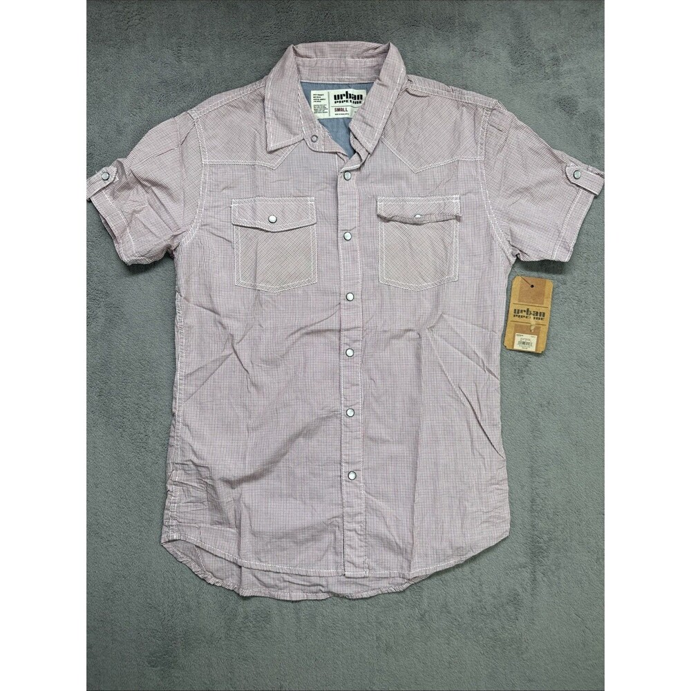 NWT Urban Pipeline Shirt Size Small Plaid Short Sleeved Button Down Pearl Snap